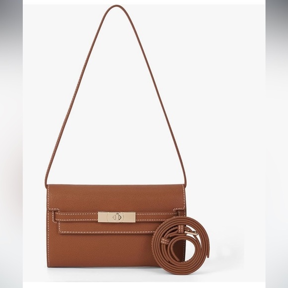 Designer look mini Brown Leather  Bag with crossbody strap - Picture 1 of 6